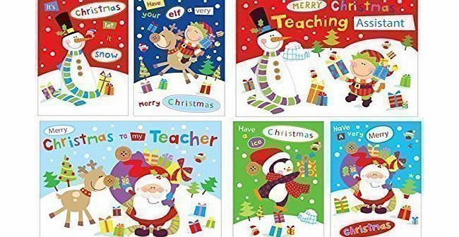 The Home Fusion Company 32 x Childrens Small Christmas Xmas Cards Novelty Charactor Teacher amp; Assistant School Friends