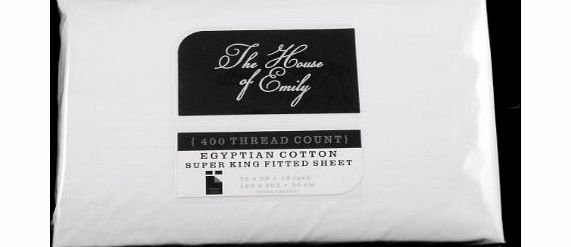 The House Of Emily 400 TC Egyptian Cotton Percale Super King Size 12`` Deep Fitted Sheet - WHITE