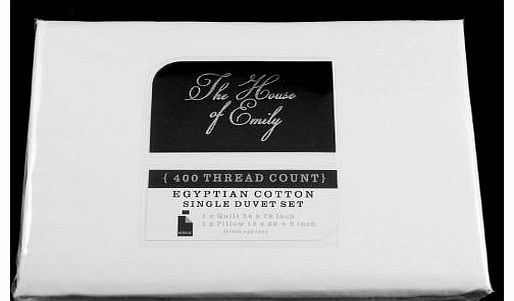 400 TC Plain White Egyptian Cotton Percale SINGLE Bed Size Duvet Cover + Pillowcase Bedding Set