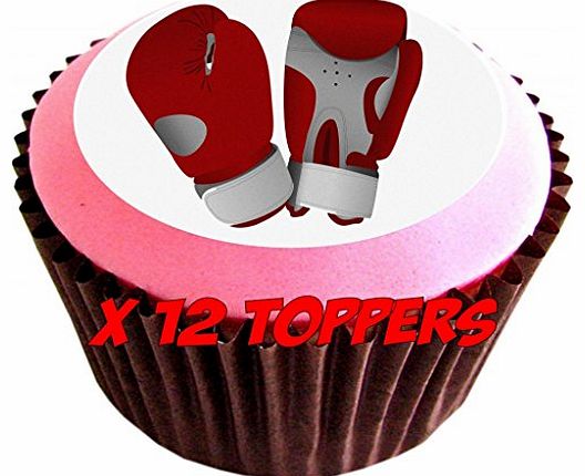 The Lazy Cow Boxing Gloves (Red) edible cake toppers (12 of 38mm 1.5inch) #24