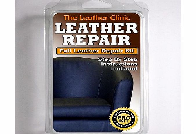 The Leather Clinic DARK BLUE Leather Sofa amp; Chair Repair Kit for tears holes scuffs with colour dye
