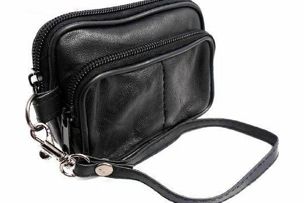 The Leather Emporium SOFT BLACK LEATHER COIN POUCH PURSE CAMERA WALLET WITH BELT LOOP AND STRAP 1475