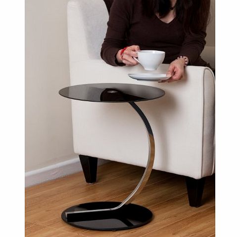 THE MORE SHOP Merlin Round Side Chrome Curved Tube Tempered Glass Occasional Table Black