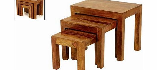The One Cube Sheesham Nest of Tables Set of 3- Jali Thakat Nest of Tables Contemporary Taj Nest of Tables-Living Room Furniture