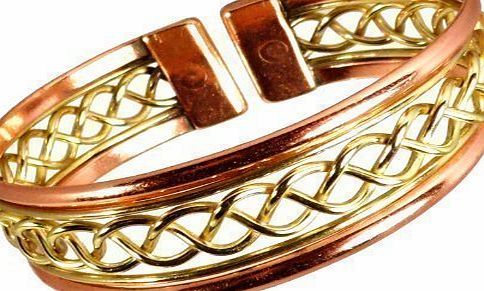 The Online Bazaar Ladies or Gents Lace Design Magnetic Copper and Brass Bracelet with etched on lined effect magnetic copper ring in various sizes with Presentation Gift Box (Small Ring size: 16 - 18mm)