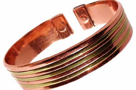 Ladies or Gents Magnetic Copper and Brass Lines Bracelet with Presentation Gift Box