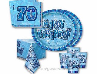 The Partyware Shop Blue Glitz 70th Birthday Party Tableware Pack for 16