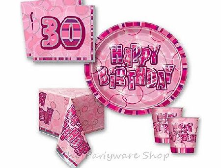 The Partyware Shop Pink Glitz 30th Birthday Party Tableware Pack for 8