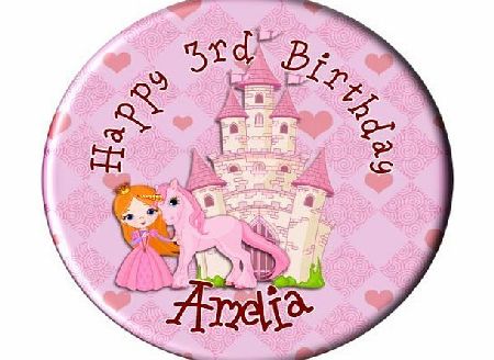 The Personalised Party Company Girls Personalised Princess Castle Happy Birthday Pin Badge N1