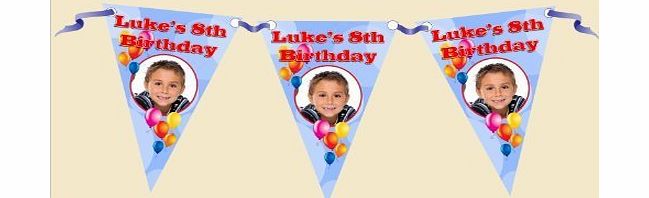 The Personalised Party Company Personalised Boys Birthday PHOTO Flag Banner Bunting N6- 10 Flags inc ribbon