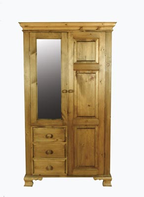 COMBINATION PINE WARDROBE WITH MIRRORED DOOR AND