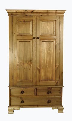 DOUBLE PINE WARDROBE WITH 3 DRAWERS