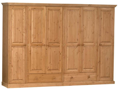 EXTRA LARGE 6 DOOR / 2 DRAWER SOLID PINE WARDROBE