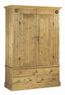 LARGE DOUBLE PINE WARDROBE WITH 5 DRAWERS
