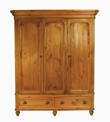 LARGE VICTORIAN TRIPLE PINE WARDROBE WITH DRAWERS