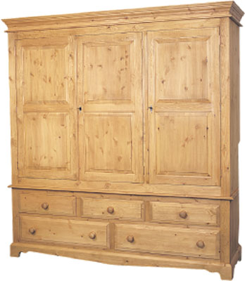 The Pine Factory ROMNEY LARGE TRIPLE PINE WARDROBE WITH 5 DRAWERS