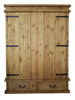 The Pine Factory ROUGH SAWN LARGE PINE WARDROBE WITH 2 DRAWERS