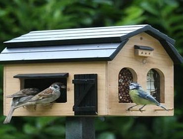 The Present Store Natural Multifeeder Barn Bird Feeder - can hold 4 different types of feed!