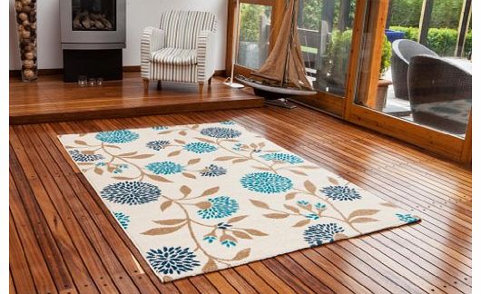 The Rug House Bombay Blue & Cream Shabby Chic Style Floral Rug 9365 - 3 Size Available