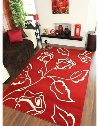 The Rug House LARGE RED CREAM MODERN STENCIL FLOWER MOTIF RUG SHIRAZ 1347-R55 120cm x 170cm