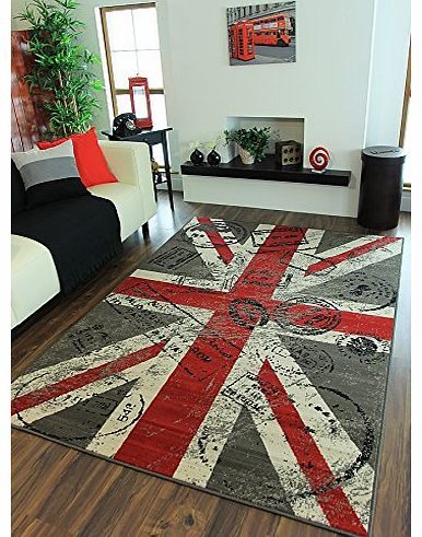 The Rug House Milan Retro Red, Grey 