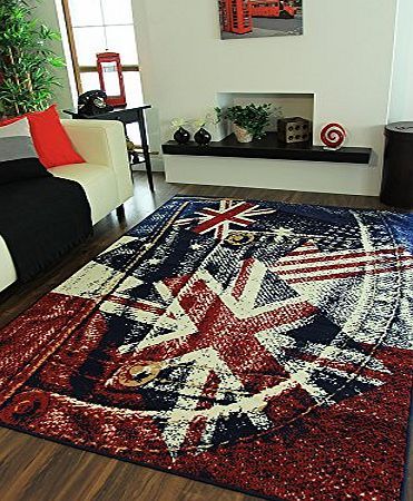 Milan Stylish Retro Red, White amp; Blue Modern Rug 1892-X11 - 2 Sizes