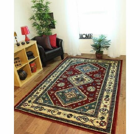 The Rug House Traditional Style Cherry Red and Beige Aztec Print Navaro Rug 8827- 60 cm x 110 cm (2 x 37``)