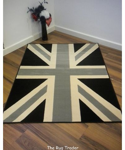 Funky Retro Buckingham Black Grey Union Jack Rug 120cm x 160cm