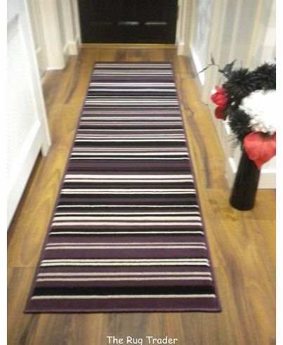 Modern Stripe Rug Purple Black Hall Runner 60cm x 220cm