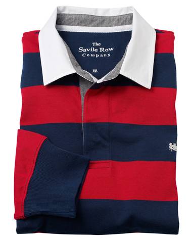 The Savile Row Company Red Navy Stripe Rugby Shirt MRS633REN