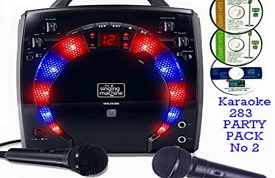 The Singing Machine Portable Karaoke Machine amp; CD Player - PARTY PACK 2 (2 Mics   3 karaoke CDs) Home Disco Party Light - 2x Boys / Girls wired karaoke microphone   56 Karaoke SONGS (3 CD  S) CDG   Format (Connect to