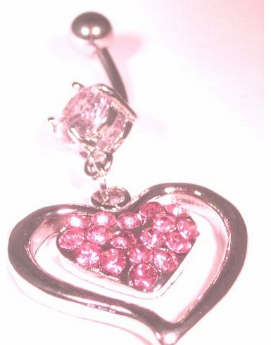 The Stainless Steel Jewellery Shop Aussie Swag Jewellery -20mm Stainless Steel Belly Bar with Pink Crystals - Love Heart - (will not fade/tarnish) - Includes gift Bag
