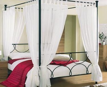The Textile House Tab Top Voile 4 Poster Bed Curtain Set. Includes 8 Voile Panels And 4 Tie Backs. Set in Cream.