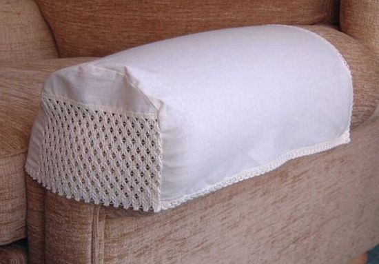 The Textile House Trellis Arm Caps/Covers (Pair) For Chairs And Settees. Finished in Soft Cream. Nottingham Lace Front