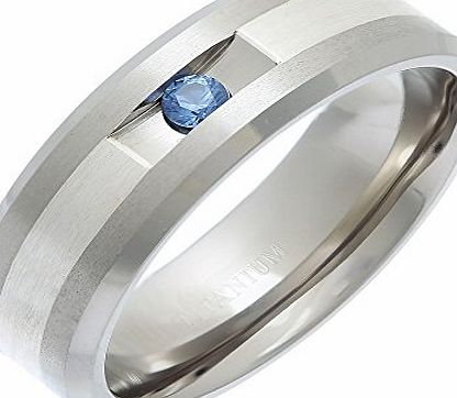 Theia Titanium and Silver Inlay Flat Court Blue Sapphire Matt 7mm Ring - Size R