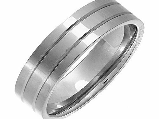 Theia Titanium Flat Court Shape Double Grooved 6mm Ring - Size M