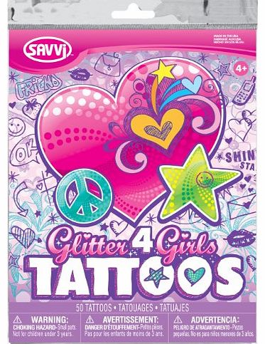 Themed Tattoos by Savvi Glitter4Girls Girls Temporary Tattoos - 50  assorted glitter tattoos