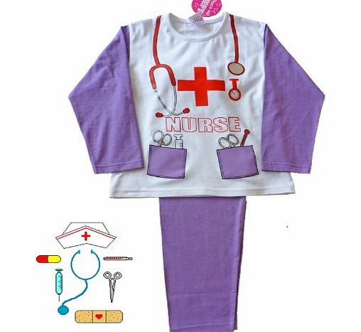 ThePyjamaFactory Nurse Fancy Dress Girls Long Pyjamas - 3-4 Years