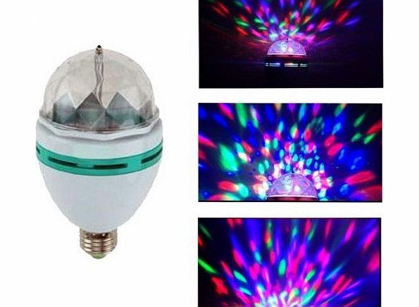 THG 3W E27 Full Color Mini Stage Bar DJ Lamp Light RGB Crystal Auto Rotating LED Bulb