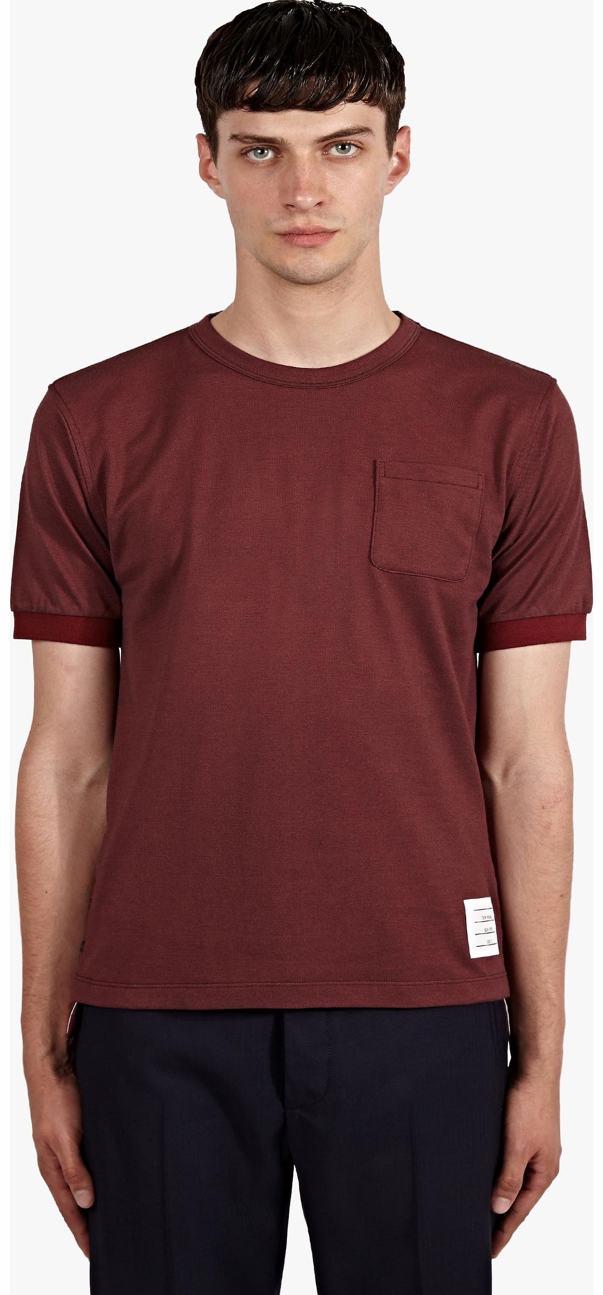Thom Browne Mens Burgundy Oxford Pique T-Shirt