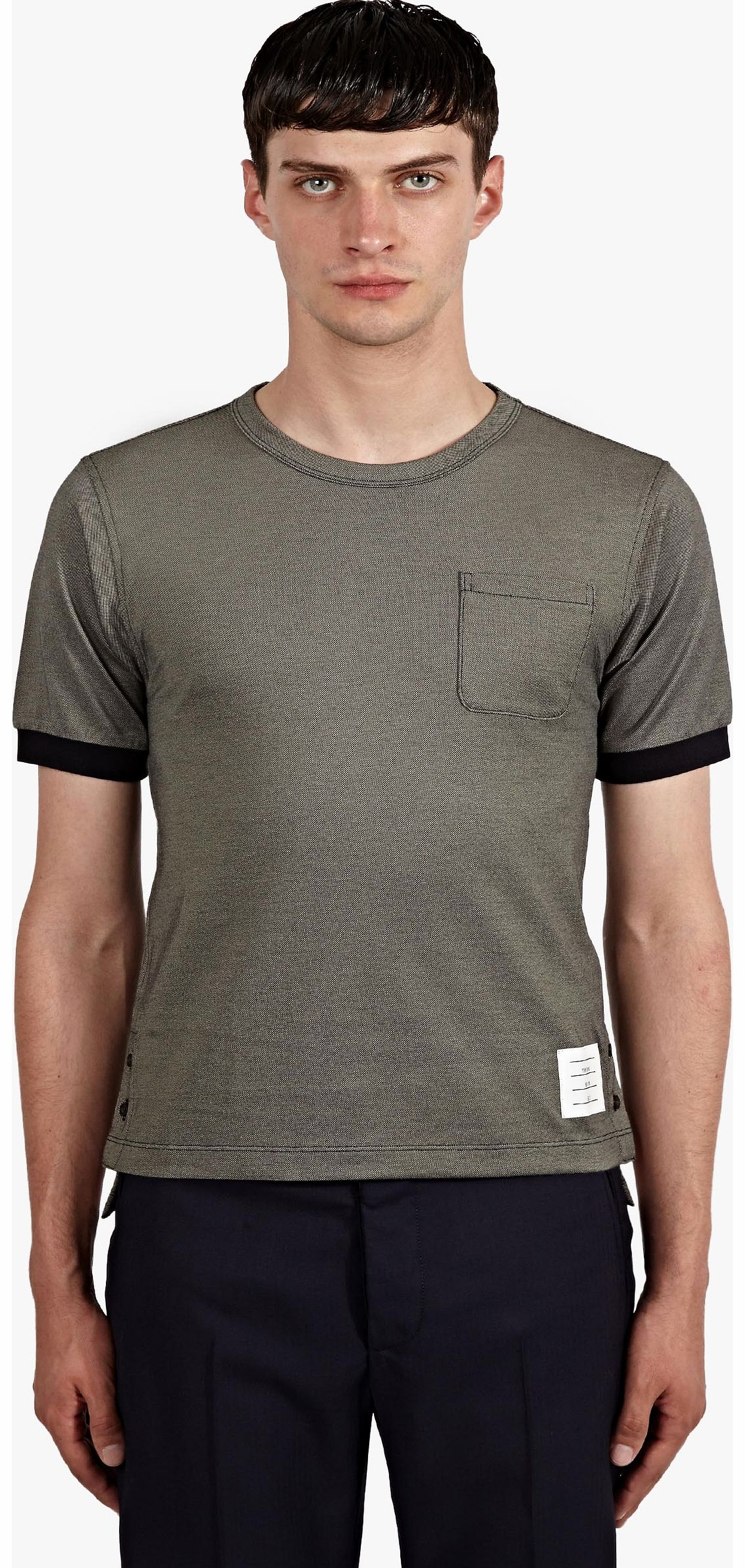 Thom Browne Mens Grey/Navy Oxford Pique T-Shirt