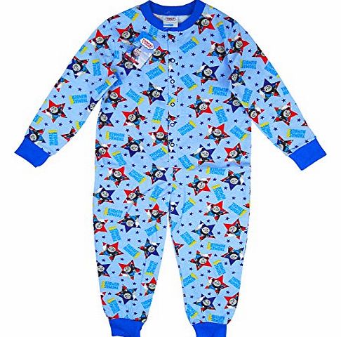 Boys Thomas the Tank Engine Blue Popper Sleepsuit Romper Pyjamas sizes 12 Months to 5 Years