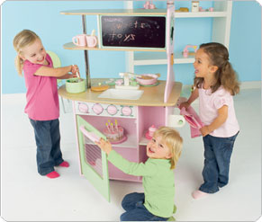 Wooden Pastel Island Kitchen