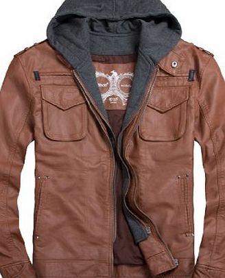 Mens Cool Zip Up Leather Hooded Biker Jacket Rock Punk Jackets Coat Black XL