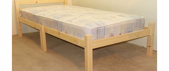 Thor single pine bed Single 3ft Wooden Pine Bed Frame - Can be used by Adults - Strong siderail support legs included - INCLUDES 15cm thick sprung mattress