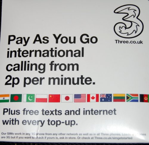 THREE UK United Kingdom Pay As You Go International Sim Card on the 3 THREE Network