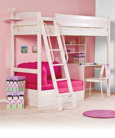 Trendy 28 Whitewash Loft Bed with Desk & Sofa Bed