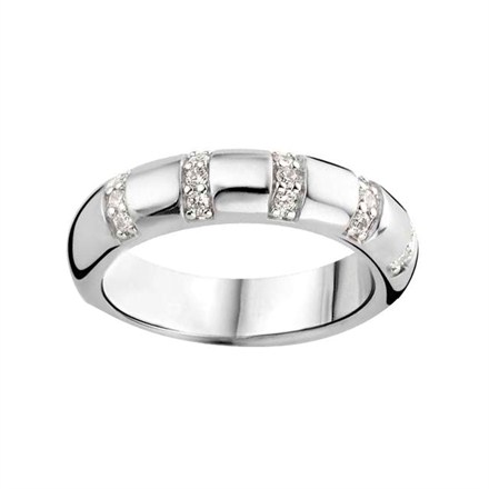 Silver Cubic Zirconia Stripe Band Ring