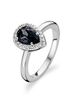Ti Sento Silver Pear Black Crystal Ring - Ring
