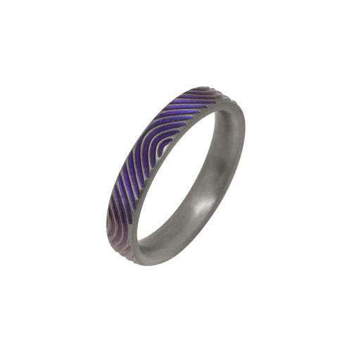 Ti2 Titanium 4mm Colour Finger Print Ring in Titanium by Ti2